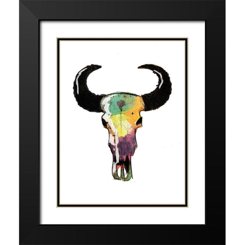 Watercolor Skull Black Modern Wood Framed Art Print with Double Matting by Grey, Jace