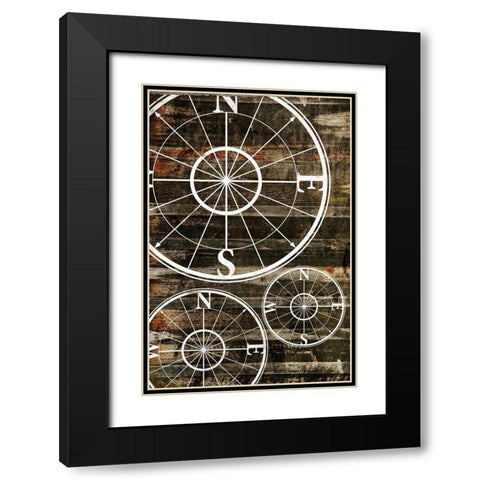 Compass Wood Black Modern Wood Framed Art Print with Double Matting by Grey, Jace