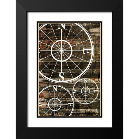 Compass Wood Black Modern Wood Framed Art Print with Double Matting by Grey, Jace