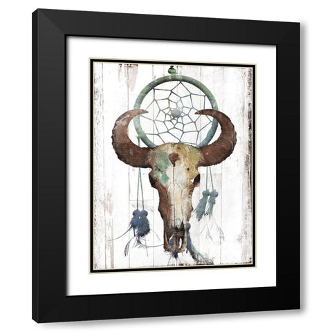 Bull With Dreamcatcher Black Modern Wood Framed Art Print with Double Matting by Grey, Jace