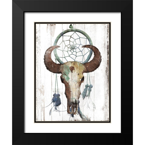 Bull With Dreamcatcher Black Modern Wood Framed Art Print with Double Matting by Grey, Jace