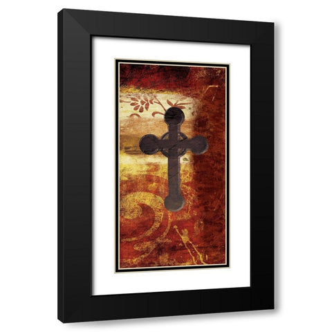 Cross On Red Black Modern Wood Framed Art Print with Double Matting by Grey, Jace