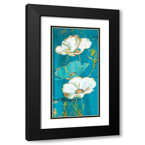 Teal Gold Florals Black Modern Wood Framed Art Print with Double Matting by Grey, Jace