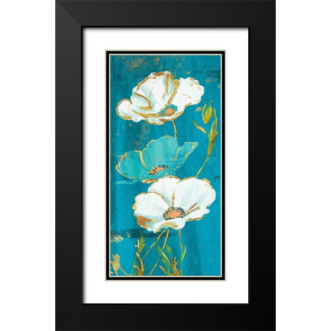 Teal Gold Florals Black Modern Wood Framed Art Print with Double Matting by Grey, Jace
