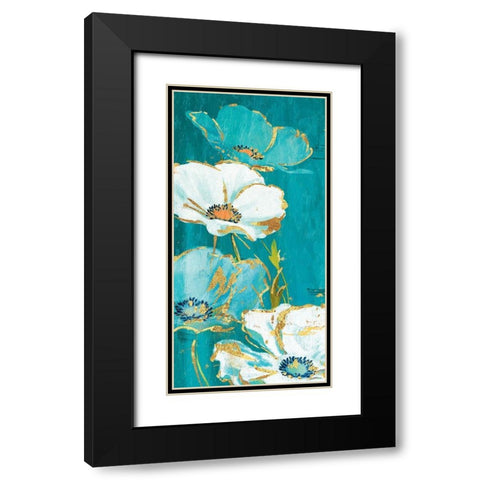 Teal Gold Florals Mate Black Modern Wood Framed Art Print with Double Matting by Grey, Jace