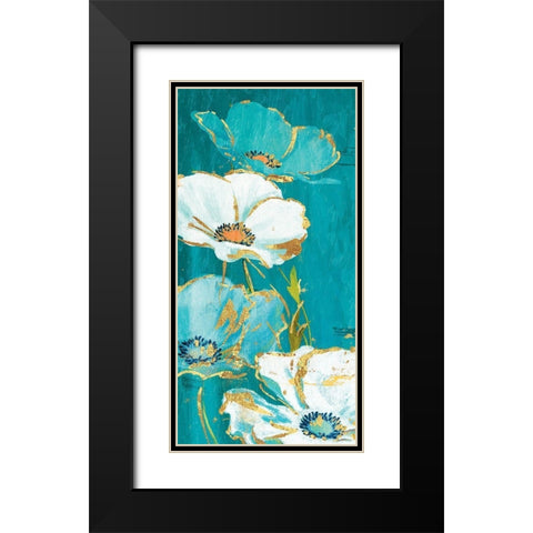 Teal Gold Florals Mate Black Modern Wood Framed Art Print with Double Matting by Grey, Jace