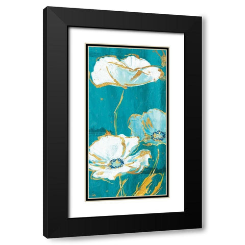 Teal Gold Florals Mate Three Black Modern Wood Framed Art Print with Double Matting by Grey, Jace