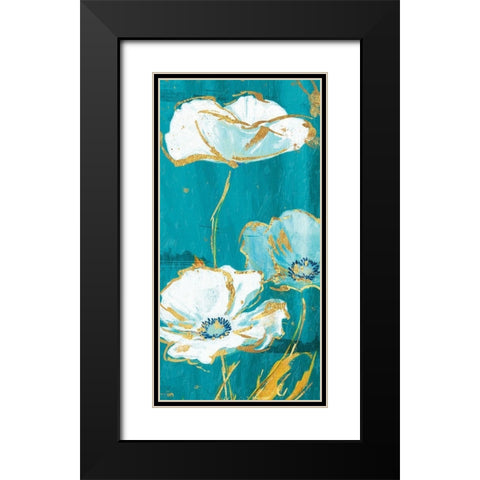 Teal Gold Florals Mate Three Black Modern Wood Framed Art Print with Double Matting by Grey, Jace