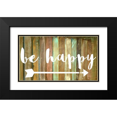 Be Happy Black Modern Wood Framed Art Print with Double Matting by Matic,Jelena