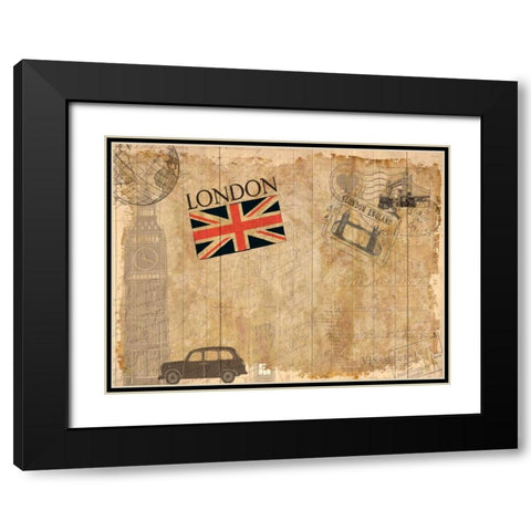 Post Card London Black Modern Wood Framed Art Print with Double Matting by Allen, Kimberly