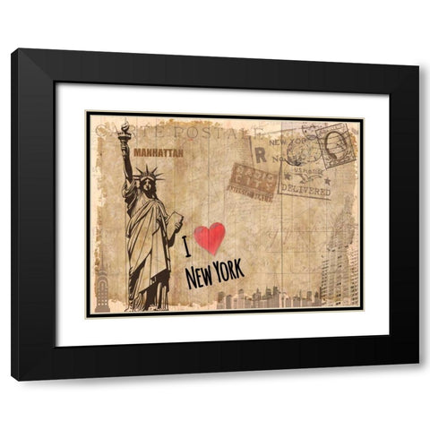 Post Card New York Black Modern Wood Framed Art Print with Double Matting by Allen, Kimberly