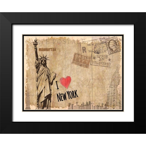 Post Card New York Black Modern Wood Framed Art Print with Double Matting by Allen, Kimberly