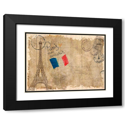Post Card Paris Black Modern Wood Framed Art Print with Double Matting by Allen, Kimberly