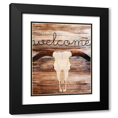 Longhorn Welcome Black Modern Wood Framed Art Print with Double Matting by Kimberly, Allen