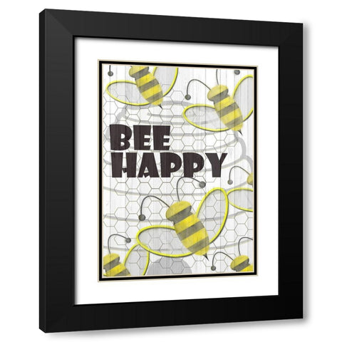 Bee Happy Black Modern Wood Framed Art Print with Double Matting by Kimberly, Allen