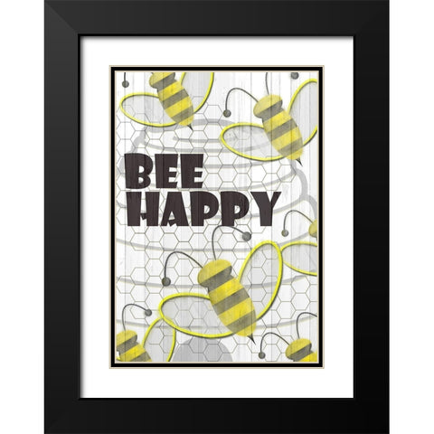 Bee Happy Black Modern Wood Framed Art Print with Double Matting by Kimberly, Allen