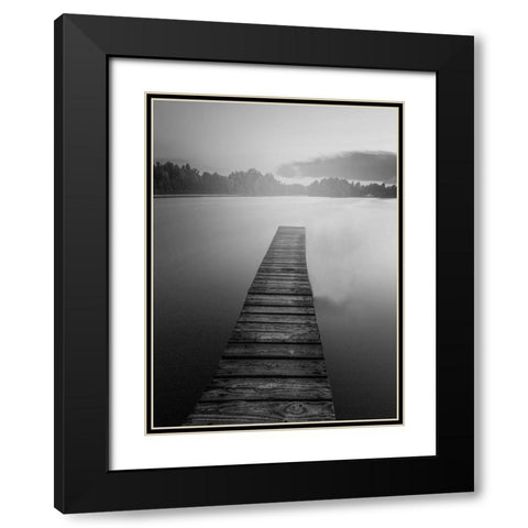 At the Dock BW Black Modern Wood Framed Art Print with Double Matting by Kimberly, Allen