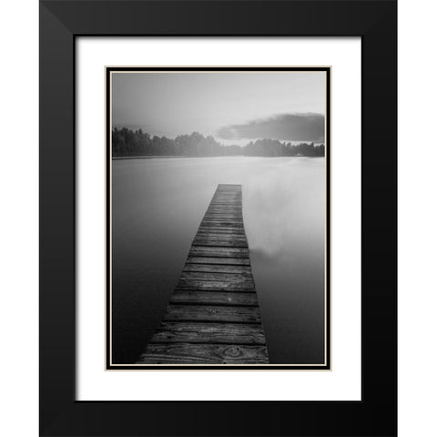 At the Dock BW Black Modern Wood Framed Art Print with Double Matting by Kimberly, Allen
