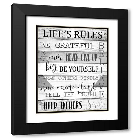 Lifes Rules Grey Black Modern Wood Framed Art Print with Double Matting by Kimberly, Allen