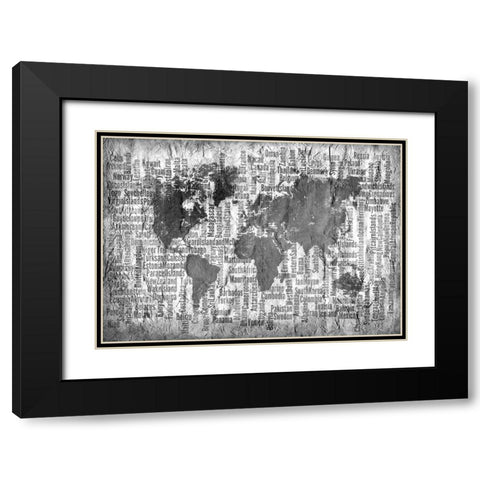 Map of the World Black and White Black Modern Wood Framed Art Print with Double Matting by Allen, Kimberly