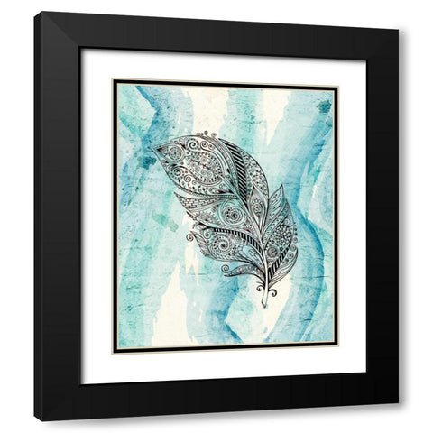 Henna Feather 1 Black Modern Wood Framed Art Print with Double Matting by Allen, Kimberly