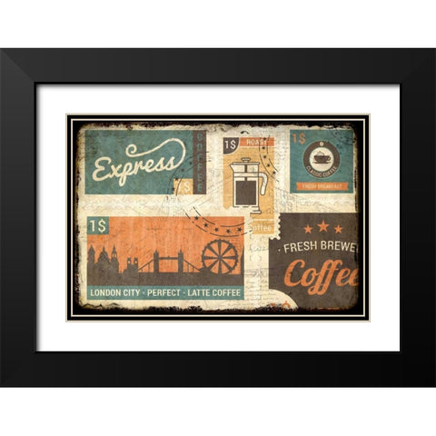 Coffee Stamps 1 Black Modern Wood Framed Art Print with Double Matting by Allen, Kimberly