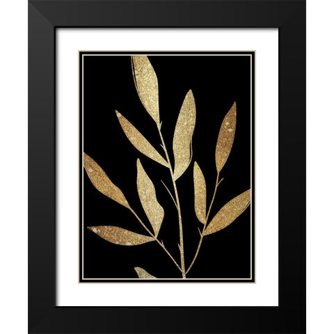 Plaster Leaves Gold 1 Black Modern Wood Framed Art Print with Double Matting by Kimberly, Allen