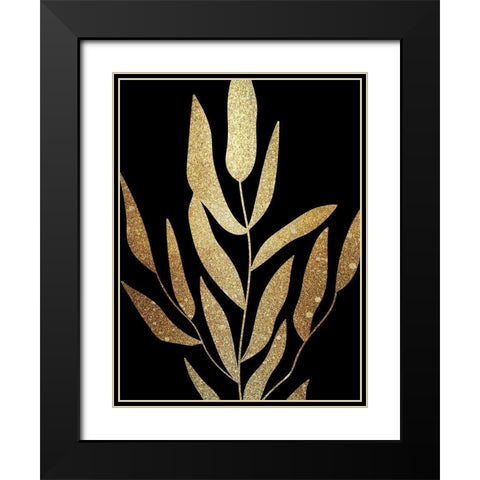 Plaster Leaves Gold 2 Black Modern Wood Framed Art Print with Double Matting by Kimberly, Allen