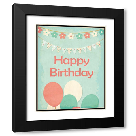 Happy Birthday Balloons Black Modern Wood Framed Art Print with Double Matting by Kimberly, Allen