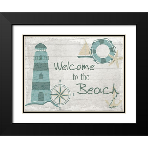 Welcome to the Beach Black Modern Wood Framed Art Print with Double Matting by Kimberly, Allen
