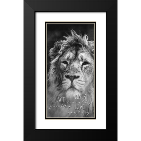 Act Justly Lion Black Modern Wood Framed Art Print with Double Matting by Allen, Kimberly