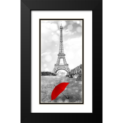 Red Umbrella Paris 1 Black Modern Wood Framed Art Print with Double Matting by Allen, Kimberly
