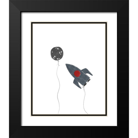 Spaceship Balloons Black Modern Wood Framed Art Print with Double Matting by Straatsma, Leah