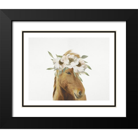 Floral Horse Black Modern Wood Framed Art Print with Double Matting by Straatsma, Leah