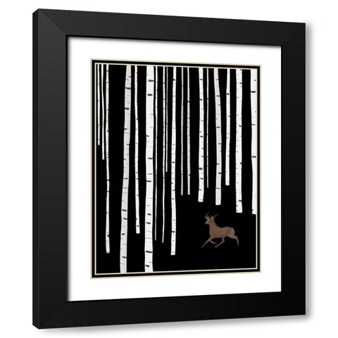 Deer In Birch Woods Black Modern Wood Framed Art Print with Double Matting by Straatsma, Leah