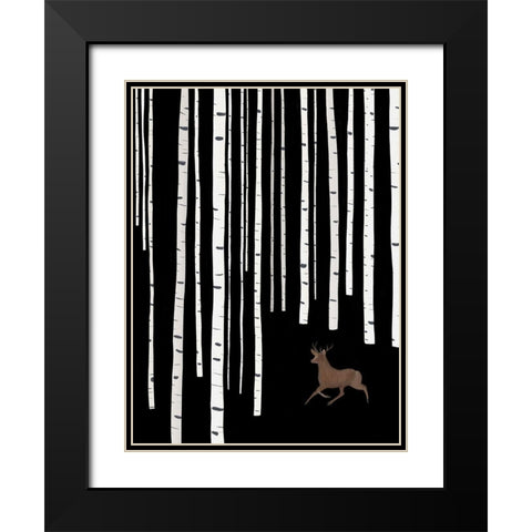 Deer In Birch Woods Black Modern Wood Framed Art Print with Double Matting by Straatsma, Leah