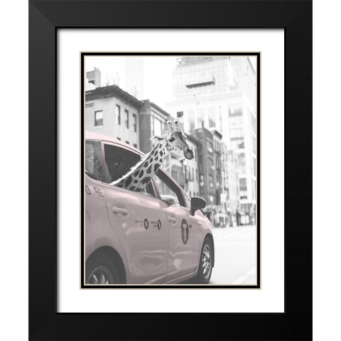 Giraffe in NYC Black Modern Wood Framed Art Print with Double Matting by Straatsma, Leah