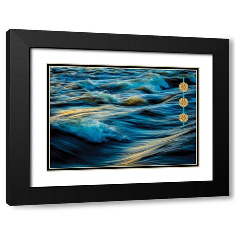 By the Sea Saffron Teal 4 Black Modern Wood Framed Art Print with Double Matting by Hogan, Melody