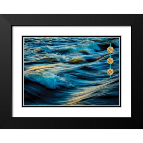 By the Sea Saffron Teal 4 Black Modern Wood Framed Art Print with Double Matting by Hogan, Melody
