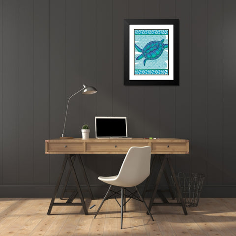 Watercolor Turtle Black Modern Wood Framed Art Print with Double Matting by Hogan, Melody