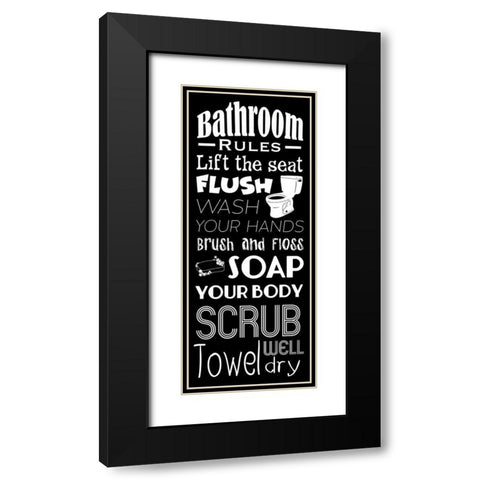Bath Rules BW Black Modern Wood Framed Art Print with Double Matting by Prime, Marcus