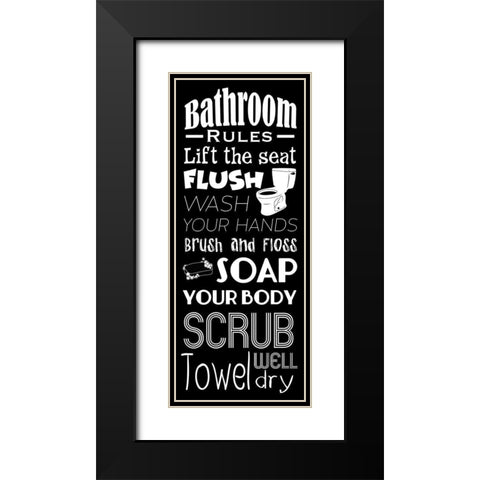 Bath Rules BW Black Modern Wood Framed Art Print with Double Matting by Prime, Marcus