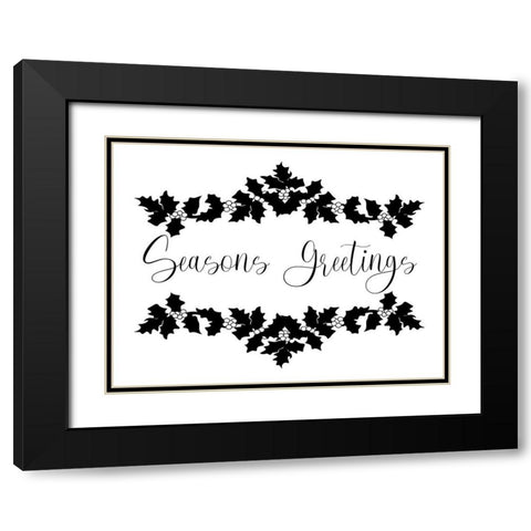 Seasons Greetings Holly Black Modern Wood Framed Art Print with Double Matting by Prime, Marcus