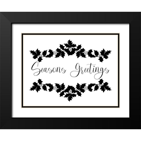 Seasons Greetings Holly Black Modern Wood Framed Art Print with Double Matting by Prime, Marcus