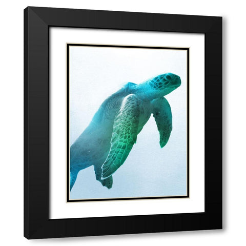 Floating Turtle Black Modern Wood Framed Art Print with Double Matting by Prime, Marcus