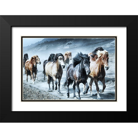 Group Run Black Modern Wood Framed Art Print with Double Matting by Prime, Marcus