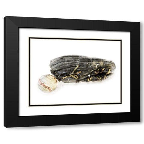 Ball And Gloves Black Modern Wood Framed Art Print with Double Matting by Villa, Mlli