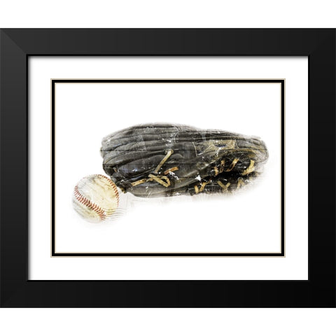 Ball And Gloves Black Modern Wood Framed Art Print with Double Matting by Villa, Mlli