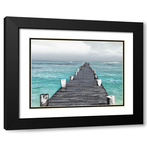 Centered Dock At Sea Recolor Black Modern Wood Framed Art Print with Double Matting by Villa, Mlli