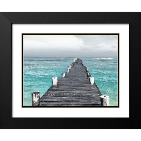 Centered Dock At Sea Recolor Black Modern Wood Framed Art Print with Double Matting by Villa, Mlli